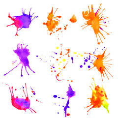 Set of abstract watercolor splashes Isolated on white background. Colorful paint splashes. Paint splatters collection.