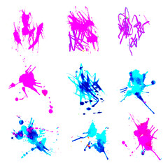 Set of abstract watercolor splashes Isolated on white background. Colorful paint splashes. Paint splatters collection.