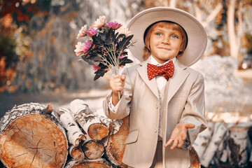 boy with bouquet of flowers