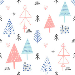 Christmas seamless pattern with different types of Christmas trees. - 388396207