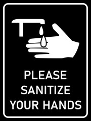 Please Sanitize Your Hands Vertical Hygiene Warning Poster Sign with an Aspect Ratio of 3:4. Vector Image.