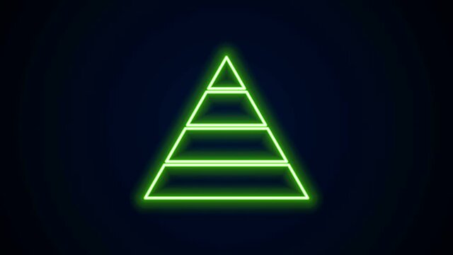 Glowing neon line Business pyramid chart infographics icon isolated on black background. Pyramidal stages graph elements. 4K Video motion graphic animation.
