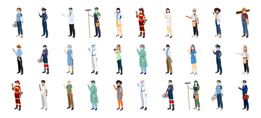 Set of professionals wearing masks - Vector illustration