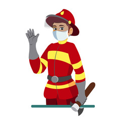 Isolated firefighter wearing a face mask - Vector illustration