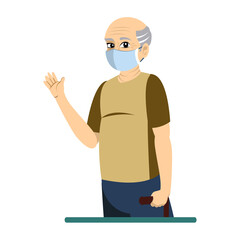 Isolated elderly wearing a face mask - Vector illustration