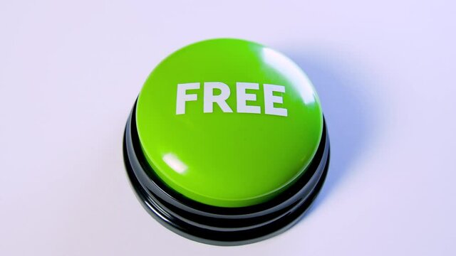 Woman pushing green Free button. Concept of getting something for free. Big sale, online shopping. 4K video for promo banner, special offer, advertising. Free download. Complimentary bonus, giveaway.