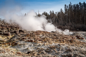 Steamboat Geyser in Yellowstone National Park in Norris Geyser Basin