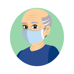 Isolated elderly wearing a face mask - Vector illustration