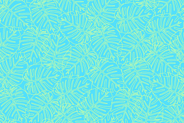 Fototapeta premium Tropical monstera leaf outline seamless pattern with neon colors