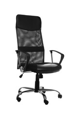 Comfortable office chair with leather seat isolated on white