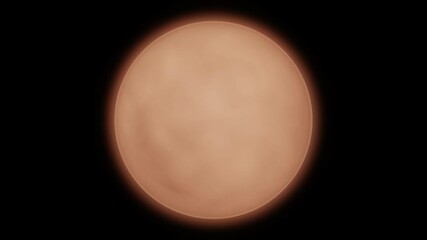 Animated spinning glowing orange-brown dry or surrounded with gasses planet or dwarf planet or moon. Most surface details not visible as if dust storm occurring through entire globe. - Powered by Adobe