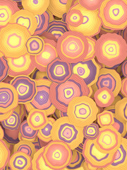 Smooth blooms minimalistic composition. 3d render bright floral hypnotic pattern
