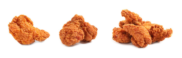 Set of fresh fried chicken on white background