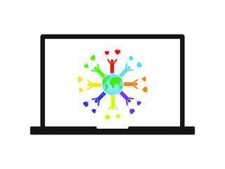 people in laptop communication friendship globe
