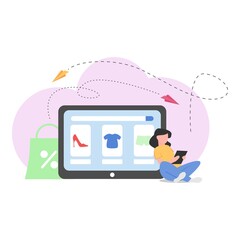 flat online shopping market for digital advertisement on pandemic season vector illustration design