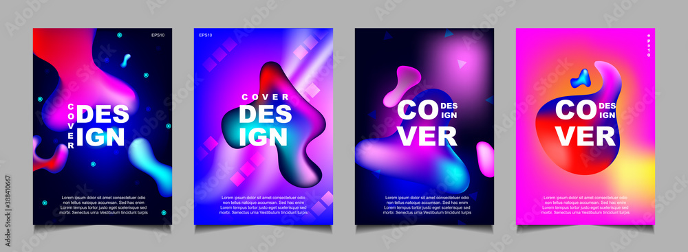 Poster set of trendy gradient cover design abstract background template with dynamic soft colorful and wavy