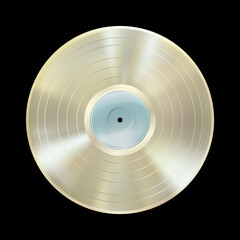 Platinum vinyl record, realistic award disc isolated on black background. Gramophone LP mockup disk, blank label. Highly detailed. Musical album. Vintage art old technology. Vector illustration