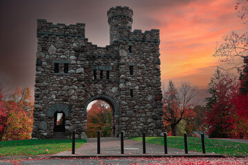Ancient stone tower on a beautiful late autumn afternoon