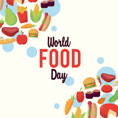 world food day lettering poster with pattern food