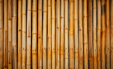The old brown tone bamboo plank fence texture background.