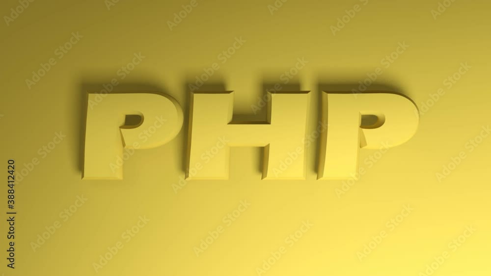 Poster the banner write php in yellow letters is passing from right to left, on yellow background - 3d rend