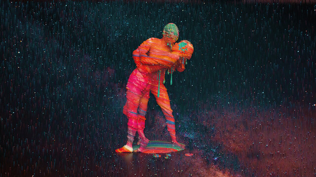 Couple kissing - concept art in the universe, acrylic gouache paint of people kiss love illustration