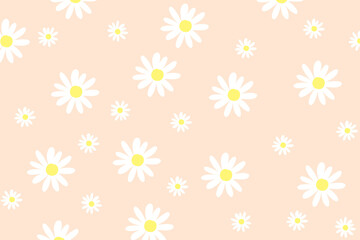 Cute minimalist daisy floral pattern on a soft orange background, perfect for nursery decor, baby shower invitations, and kids stationery.