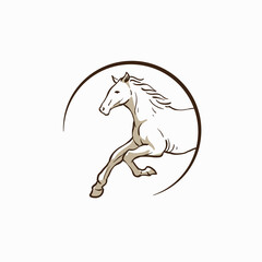 Brown Horse - Beautiful hand drawn half running horse through circle logo design template