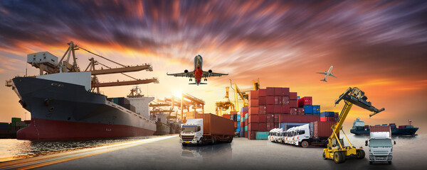 Business Logistics concept global partner connection of Container Cargo freight ship for Logistic...