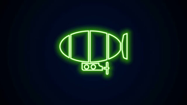 Glowing neon line Airship icon isolated on black background. 4K Video motion graphic animation.