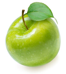 Green apples isolated on white  background, Fresh Green Apple with leaf Isolated on White Background, with clipping path