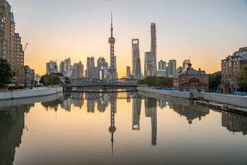 Fototapeta premium The sunrise view of Lujiazui, the financial district and landmark in Shanghai, China.