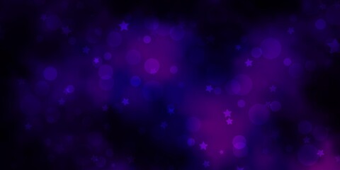 Dark Purple, Pink vector backdrop with circles, stars.