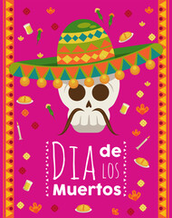 dia de los muertos poster with mariachi skull
