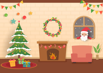 Illustration Christmas party at home with santa claus