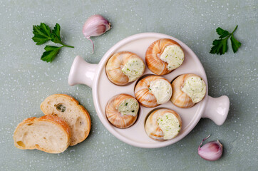 Traditional escargot with garlic butter