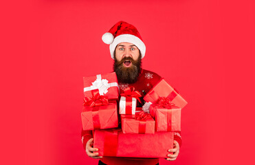 Feel real generosity. Live in abundance. Prosperity and wellbeing. Boxing day. Shopping concept. Good purchase. Achieve success. Santa Claus. Merry Christmas. Christmas tradition. Christmas gift