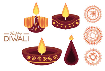 happy diwali celebration with three candles wooden