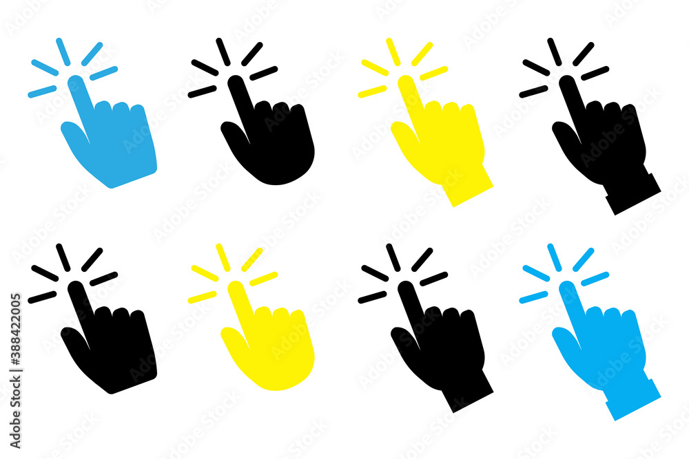 Poster vector set of colorful hand cursor icons. colored pointers for the internet. stock image. eps 10