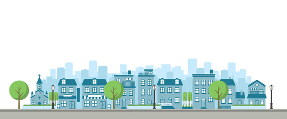 Modern city / town street flat vector illustration (no person)