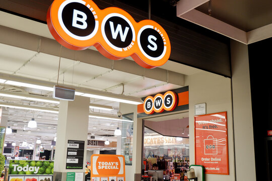 Sydney, Australia - 2019-10-24. BWS, or Beer Wine Spirits, is a bottle shop chain owned by supermarket chain Woolworths