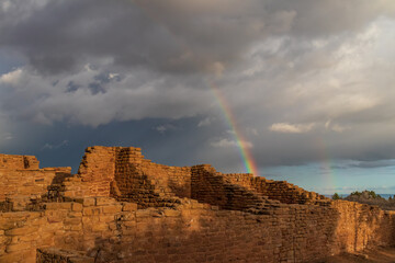 Rainbow over Kivas at Mesa Verde National Park, Colorado, USA