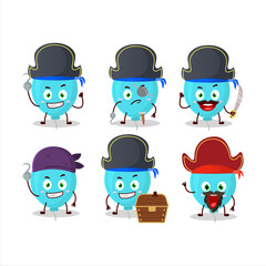 Cartoon character of blue balloon with various pirates emoticons