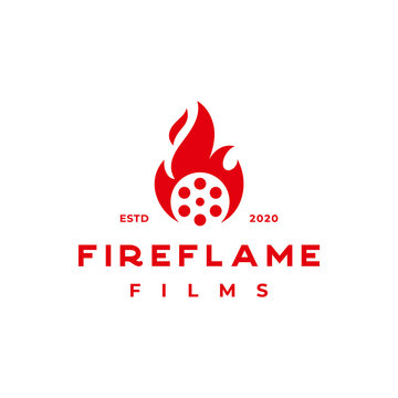 fire flame on roll film for production house or movie institution logo design