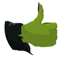 Isolated Green Witch's Hand with Thumbs Up, Vector Illustration