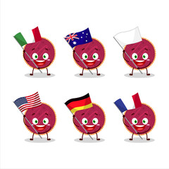 Cranberry pie cartoon character bring the flags of various countries