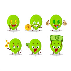 Obraz premium Green balloon cartoon character with cute emoticon bring money