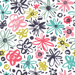 Summer background with colorful flowers. Seamless vector background.