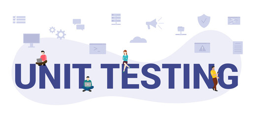 unit testing concept with modern big text or word and people with icon related modern flat style