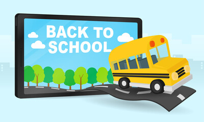 Back to school design template with school bus running to school